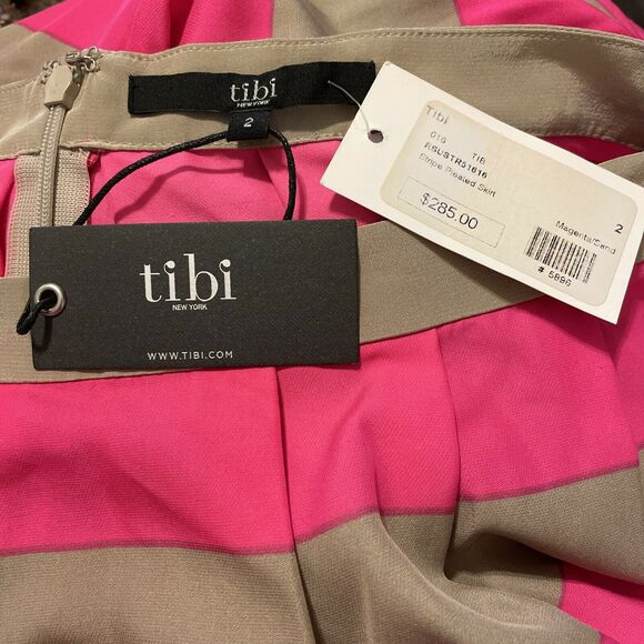 Tibi Pink Sand Striped Slit Slouch Pocket Pleated Silk Skirt NWT Size 2 - Picture 4 of 6